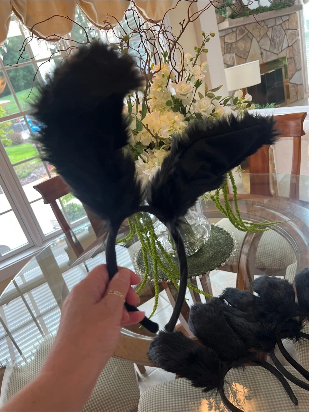 Black Faux Fur bunny Ears Headbands - Unbranded set of 4